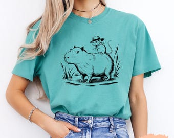 Funny Capybara Comfort Colors Shirt: Cowboy Rat, Animal Lover Tee