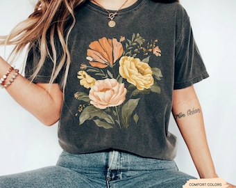 Chemise bohème florale : t-shirt fleurs sauvages botaniques confort couleurs