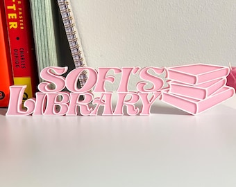 Custom library sign for bookshelves decor,Custom name for bookish gift,3d printed sign for reading lovers,Personalized sign book nook decor