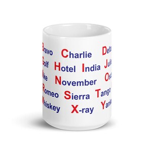 White glossy mug NATO Phonetic Alphabet