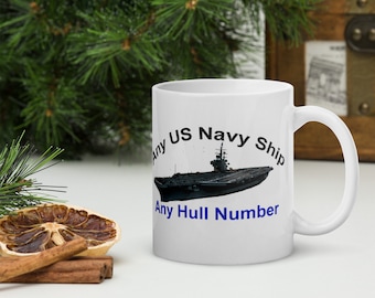 Taza blanca brillante con foto de CUALQUIER BARCO DE LA MARINA