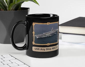 Taza negra brillante - Cualquier barco de la Armada de EE. UU.