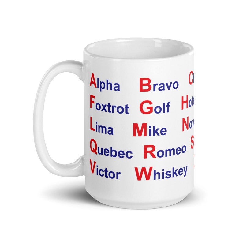 White glossy mug NATO Phonetic Alphabet