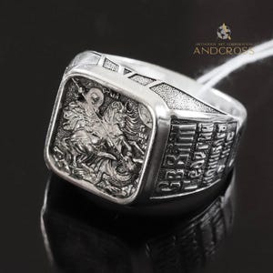 Saint George Warrior and the Dragon Signet Orthodox Christian Ring For Men Silver 925 Handmade Authentic Religious Jewelry