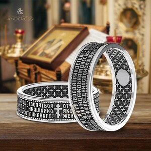 Russisch Ortulian Kreuz Ring Silber 925 Christian Band Modernes Design Lords Prayer handgemachter religiöser Ring