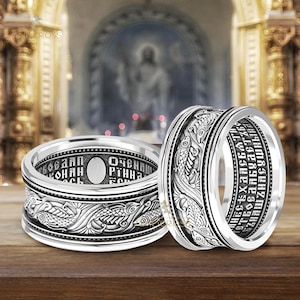 Ring Männer Russisch Orientalische Handgefertigte Breite Band Silber 925 Christliche Authentische Schmuck Herren Gebet / St