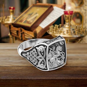Saint George Warrior Orthodox Christian Ring For Men Silver 925 Handmade Authentic Religious Jewelry
