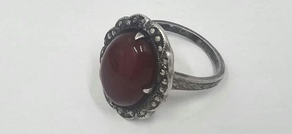 Solid Sterling Silver Carnelian and Marcasite Rin… - image 6
