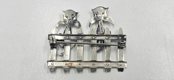 Signed Beau Sterling Silver Cat Brooch: Two Kitti… - image 6