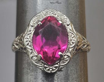 Periode Jugendstil 14KT Rubellit Turmalin Ring Weißgold Gr. 5,5
