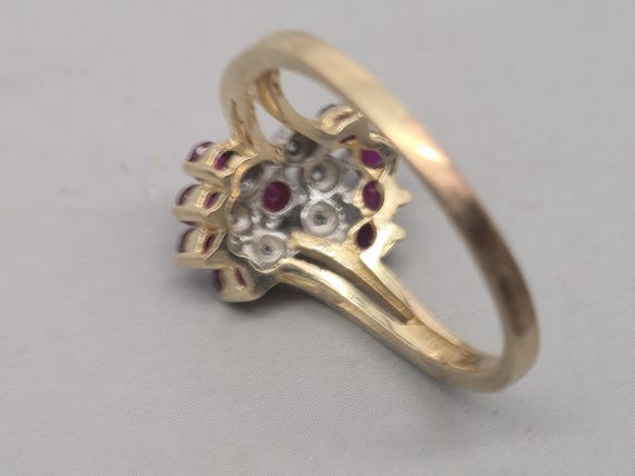 Estate 10K Solid Gold Ruby & Diamond Cocktail Rin… - image 12