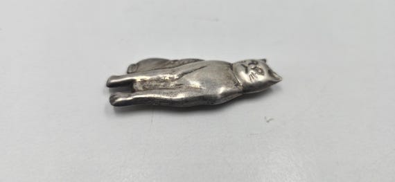 Vintage Sterling Silver Cat Brooch - Signed ND 92… - image 2
