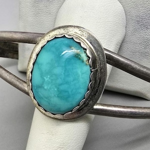 Estate Sterling Silver Freddie Maloney Turquoise Cuff Bracelet Bangle, Navajo Southwestern Signed Piece