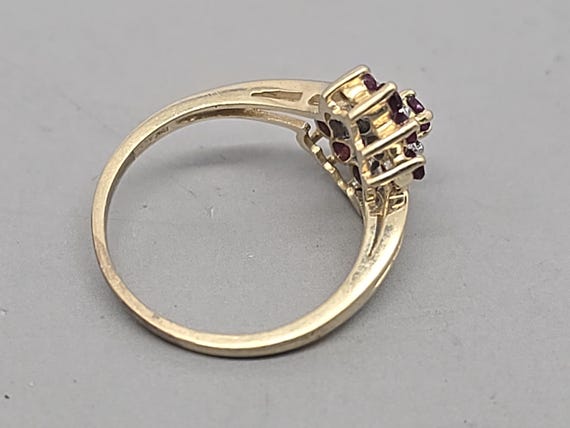Estate 10K Solid Gold Ruby & Diamond Cocktail Rin… - image 9