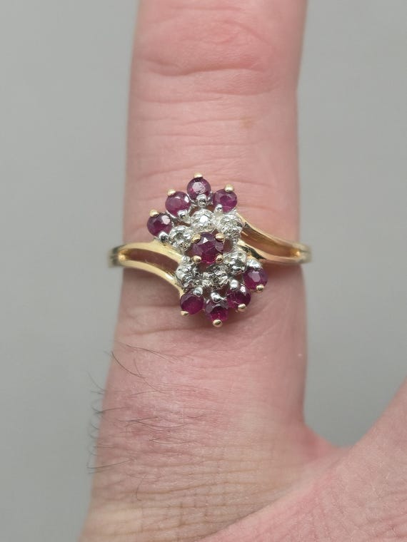 Estate 10K Solid Gold Ruby & Diamond Cocktail Rin… - image 11