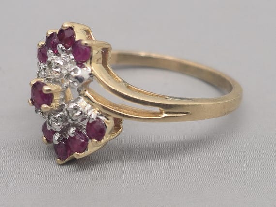 Estate 10K Solid Gold Ruby & Diamond Cocktail Rin… - image 6