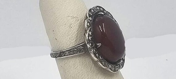 Solid Sterling Silver Carnelian and Marcasite Rin… - image 3