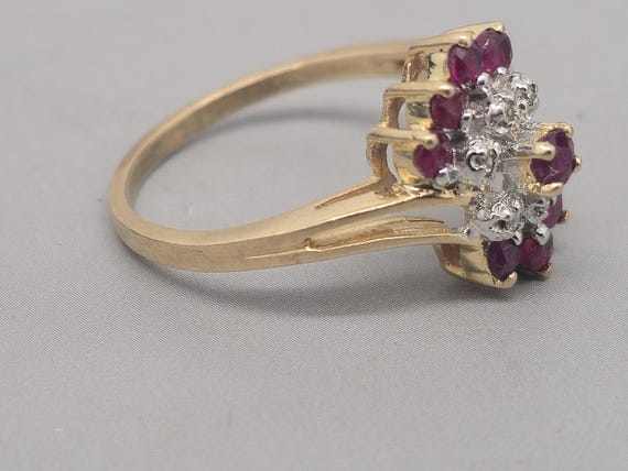 Estate 10K Solid Gold Ruby & Diamond Cocktail Rin… - image 4