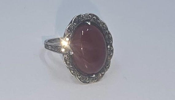 Solid Sterling Silver Carnelian and Marcasite Rin… - image 8