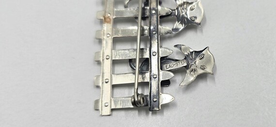 Signed Beau Sterling Silver Cat Brooch: Two Kitti… - image 7