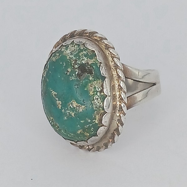 Genuine Native American Ingot Silver Turquoise Ring Navajo Hopi Zuni Southwestern Art Sterling Antique United States Hand Pulled Wire A37
