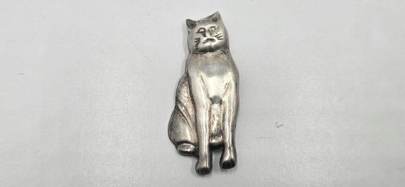 Vintage Sterling Silver Cat Brooch - Signed ND 92… - image 1