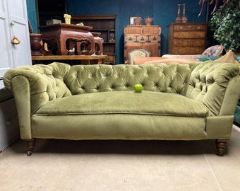 A Fine Antique Victorian Green Country House Chesterfield Sofa