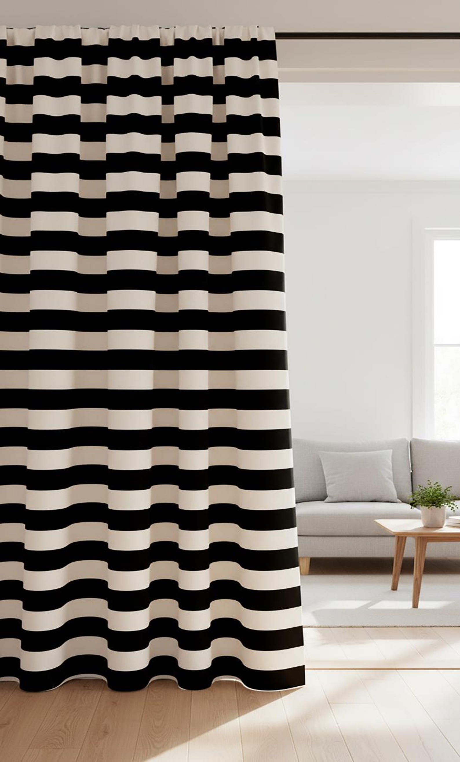 Black and White Striped Curtain, Modern Scandinavian Drapes - Etsy