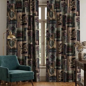 Vintage Floral Patchwork Curtain, Boho Botanical Tapestry Style Drapes, Farmhouse Home Decor