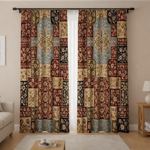 Vintage Persische Patchwork Verdunkelungsvorhang - Orientalische Blumen Boho Vorhänge