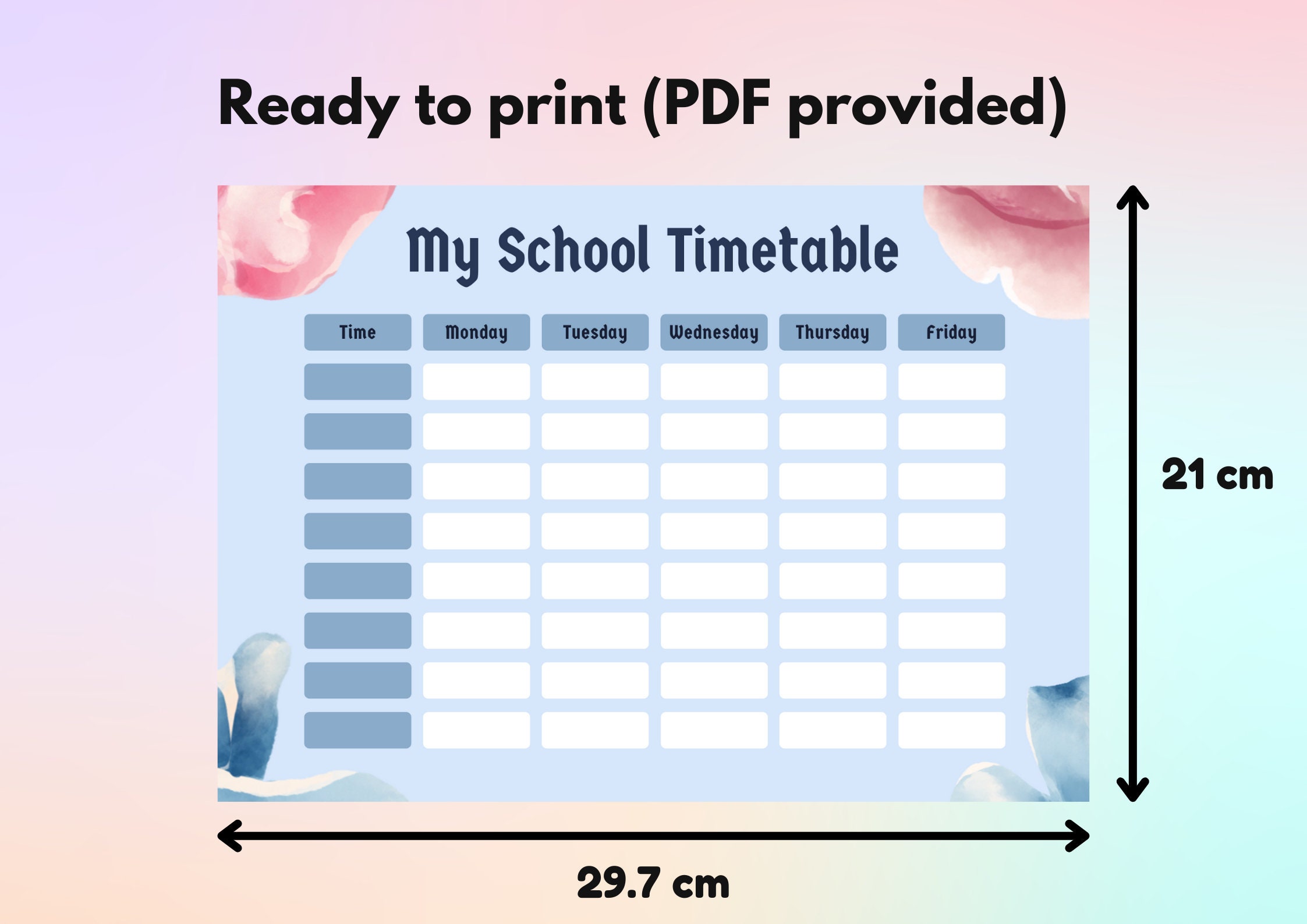 Easy Simple Timetable Easy Editing and Printable School Timetable for Student (simple Blue ...