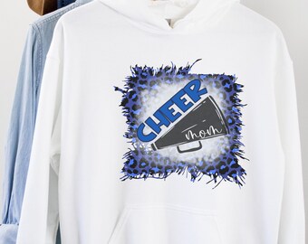 Leopard Cheer Mom Hoodie, Customizable Cheer Mom Shirt, Blue Cheer Mom, Proud Cheer Mom Hoodie, Sports Mom Shirt, Cheer Mom Leopard Shirt