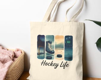 Hockey Life Tote Bag | Hockey Mom Gift | Ice Rink Canvas Bag | Sports Tote for Players & Coaches | Hockey Lover Bag | Puck Life Tote