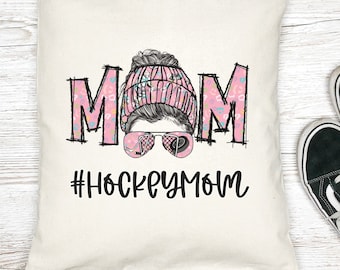 Hockey Mom Tote Bag, Messy Bun Bag, Hockey Mom Gift, Aesthetic Tote Bag, Book Bag, Canvas Tote Bag, Team Mom Gift, Ice Hockey Mom Gift Tote