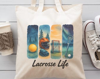 Lacrosse Life Tote Bag | Lacrosse Mom Gift | Game Day Tote for Team Moms | Sports Mom Watercolor Tote | Lacrosse Gear Bag | Custom LAX Tote