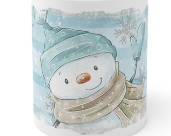 Caneca vintage de boneco de neve, caneca de férias, presente de elefante branco, presente secreto de Papai Noel, presente para colega de trabalho, caneca de boneco de neve, caneca de Natal, neve