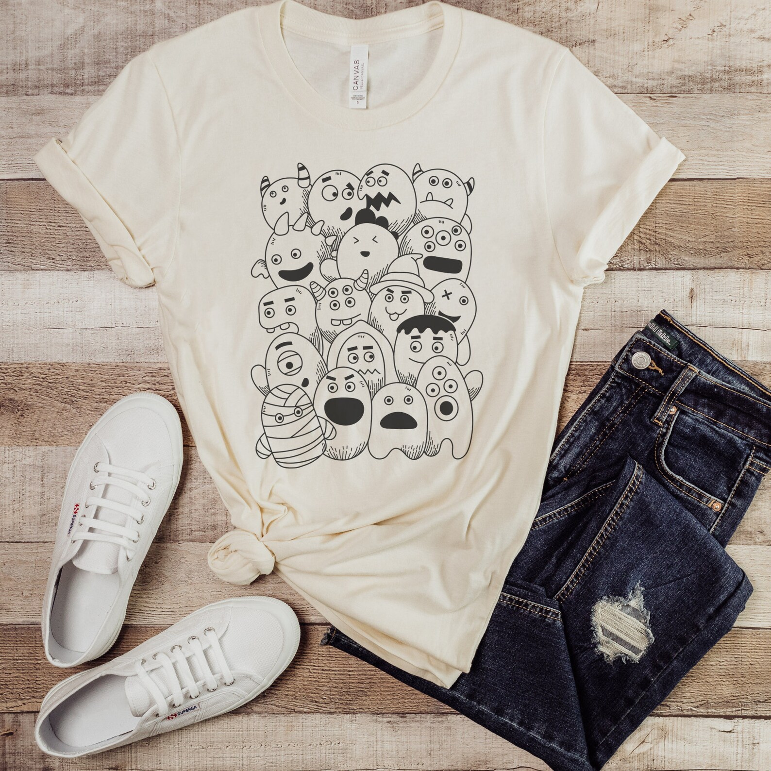 Mousse Black Monster Print Full Sleeve T-Shirt