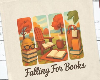 Falling for Books Tote Bag | Fall Reading Tote | Bookish Autumn Canvas Bag | Cozy Reader Gift | Book Lover Aesthetic Tote Bag