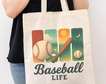 Baseball Life Tote Bag | Baseball Mom Gift | Team Mom Game Day Tote | Watercolor Baseball Gear Bag | Sports Mom Canvas Tote