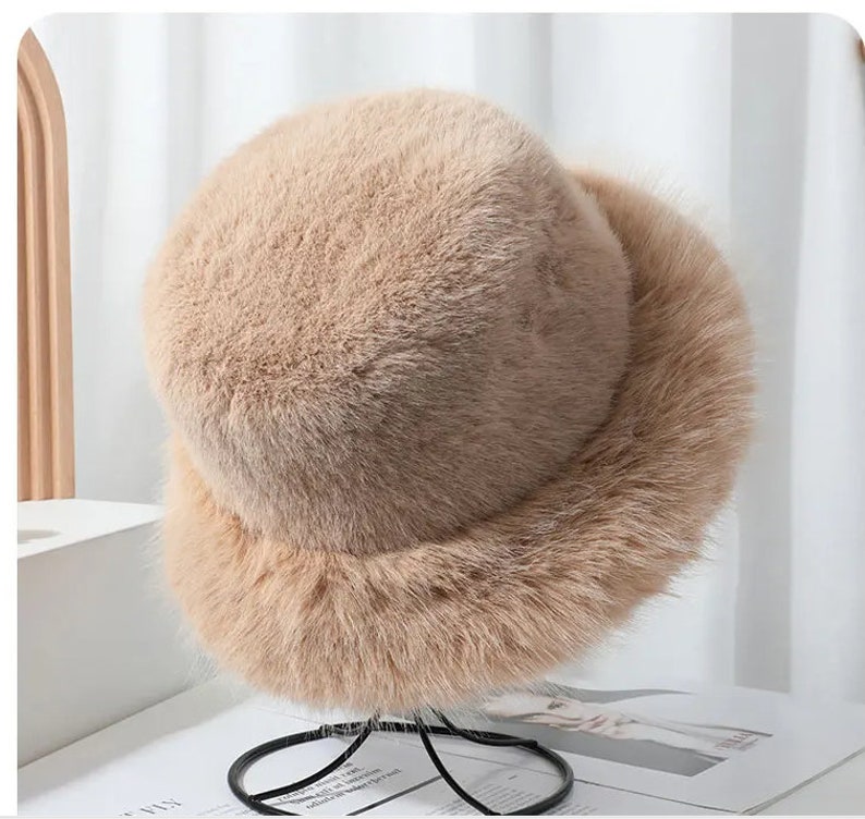 Fluffy Faux Fur Bucket Hat in Brown or White - Etsy UK