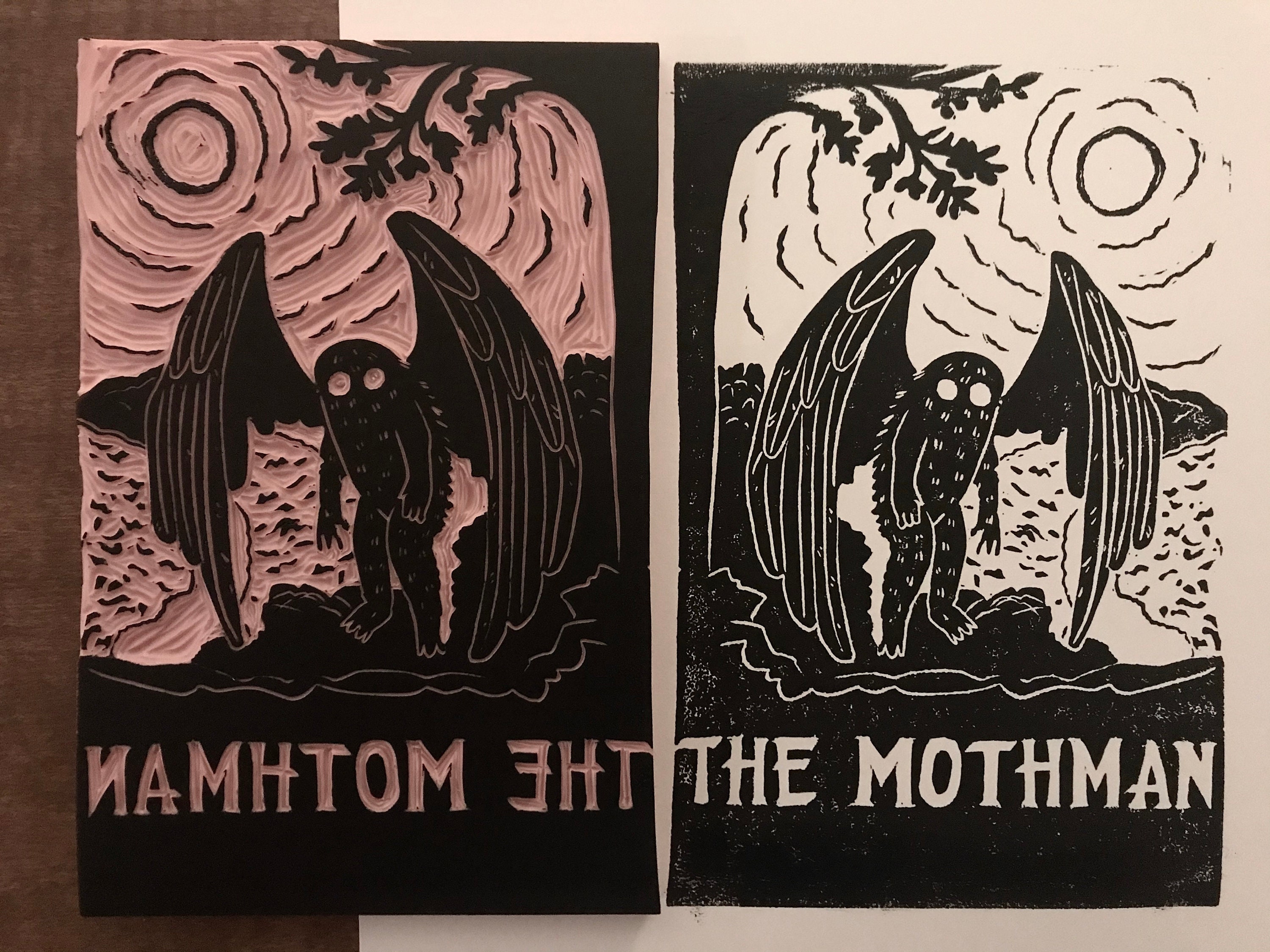 Discover Mothman Block Print - Cryptid Art Print