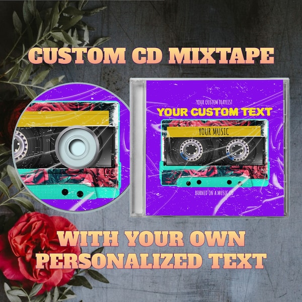 Custom CD Mixtape With Your Custom Text - Comes With Jewel Case - A Perfect Gift - Retro Theme -  Style 1