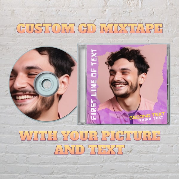 Custom CD Mixtape With Your Custom Picture And Text - Comes With Jewel Case - Purple Frame Theme - A Perfect Gift - General Style 1