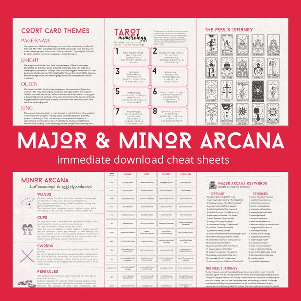 Learn the Major & Minor Arcana * Tarot Cheat Sheets: Start Reading Tarot Cards TODAY! * Tarot Printables * Tarot Cheat Sheets * Tarot Guide