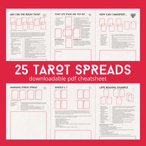 Hoja de trucos con 25 ejemplos de tiradas de tarot: ¡Aproveche al máximo sus lecturas de tarot! * Tarot imprimible * Hojas de trucos de tarot * Guía de tiradas de tarot