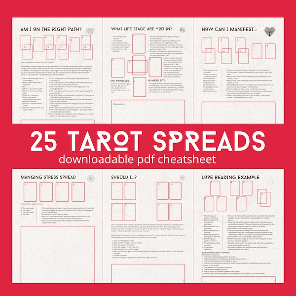 25 Tarot Spread Beispiele Spickzettel: Holen Sie das Beste aus Ihren Tarot-Lesungen heraus! * Tarot Printables * Tarot Spickzettel * Tarot Spread Guide