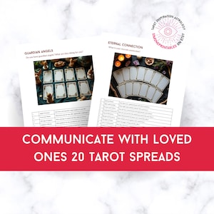 Może przedstawiać: Dwudzieścia drukowanych rozkładów tarota do komunikowania się z bliskimi. Rozkłady są zatytułowane "Anioły Stróże" i "Wieczne Połączenie".