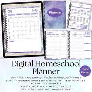 Digital 2026-2027 Homeschool Planner: Hyperlinked Record Keeper for Multiple Students (PDF)