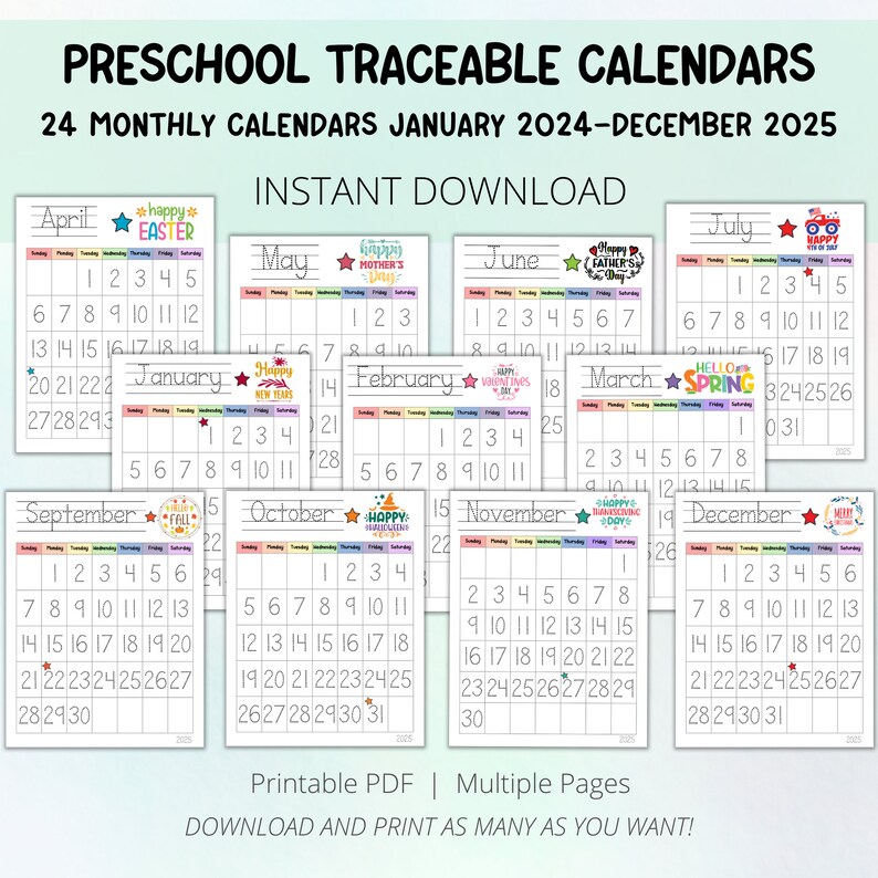 Traceable Monthly Calendar January 2024 December 2025, Morning Menu