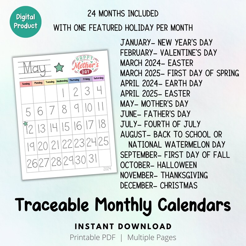 Traceable Monthly Calendar January 2025 December 2025, Morning Menu